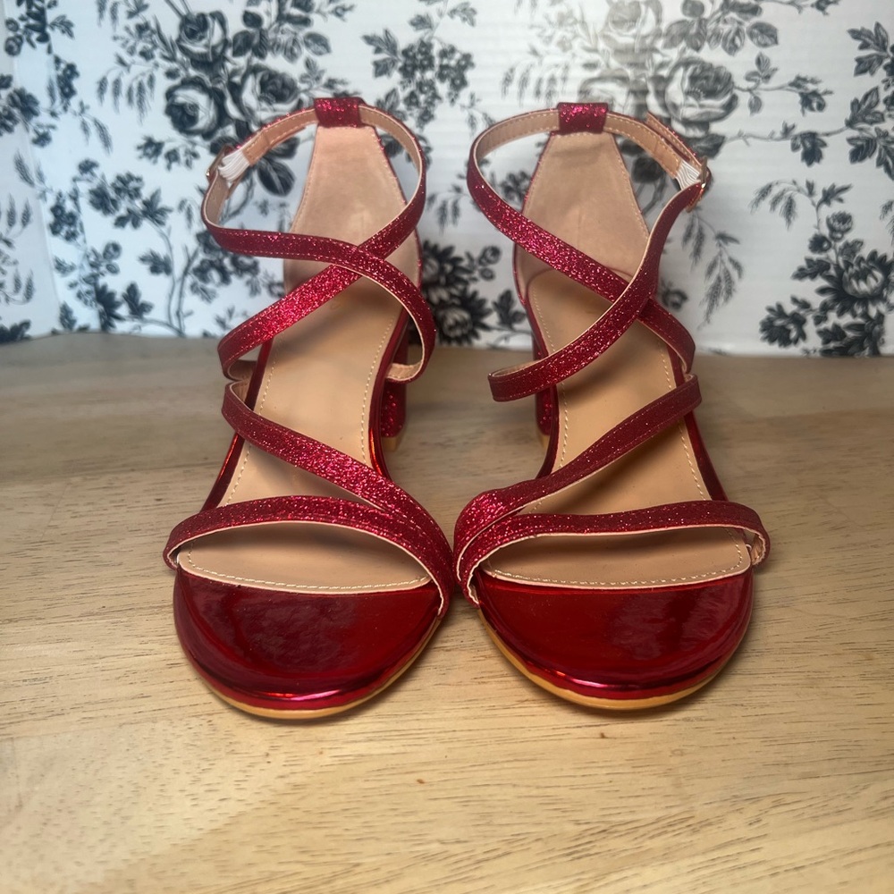 Size 7 New Hot Pink Unbranded Strappy Sparkle Block Heels